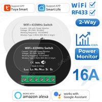 16A Tuya RF433 WiFi Smart Switch with Power Monitor 2-Way Control Mini Breaker Relay Smart Life Voice Control for Alexa Google