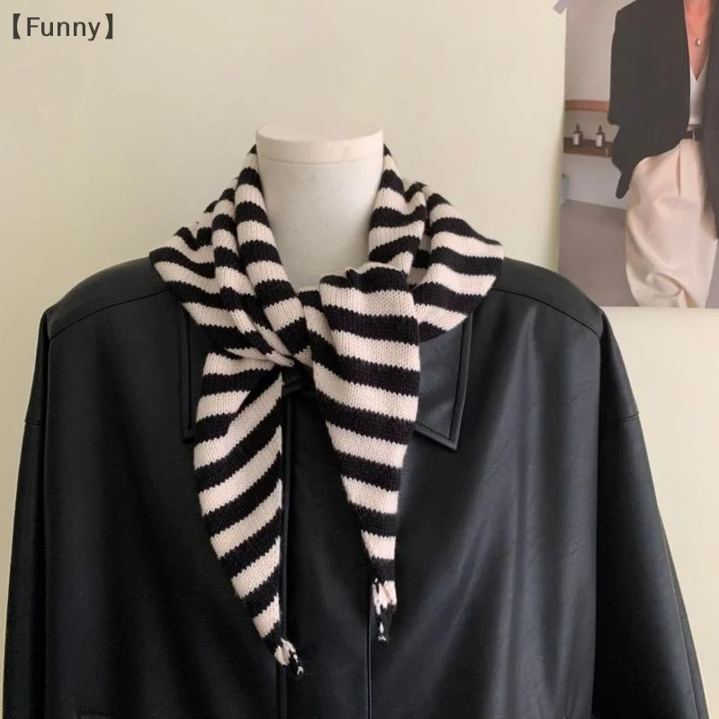 [مضحك] الخريف الشتاء وشاح شال شتاء دافئ لينة محبوك مخطط مثلث وشاح سيدة الموضة الأوشحة الحجاب هدايا عيد