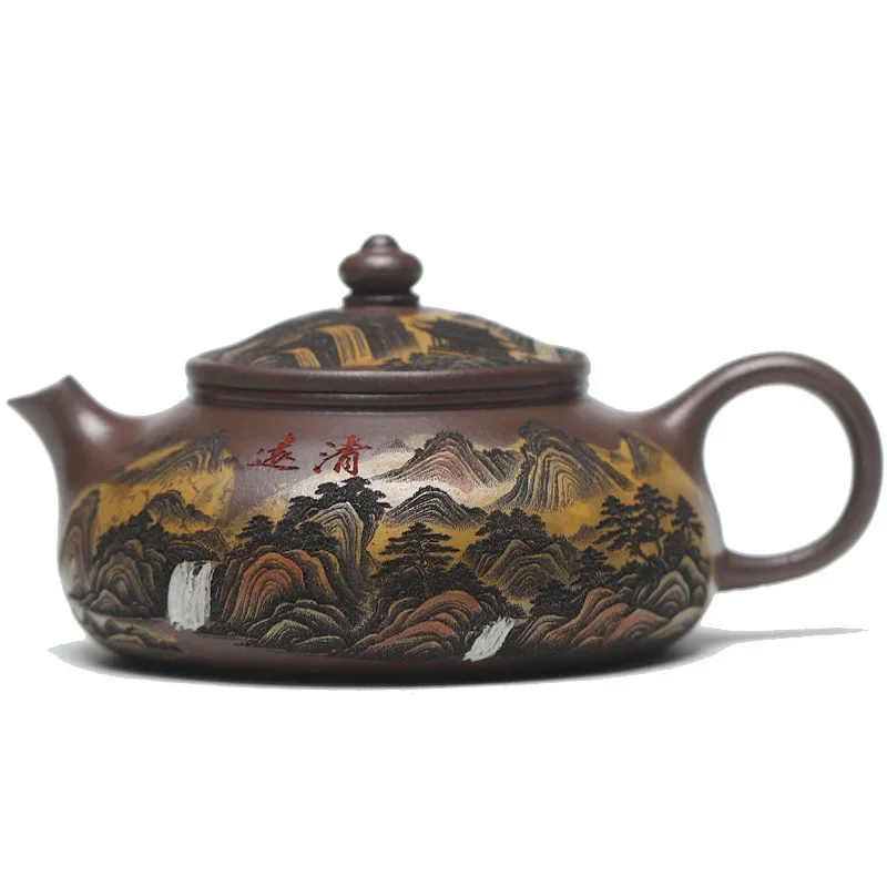 240ml Creative Yixing Purple Clay Teapots Master Handmade Han Jiang Pot Raw Ore Purple Mud Kettle Zisha Tea Set Supplies Craft