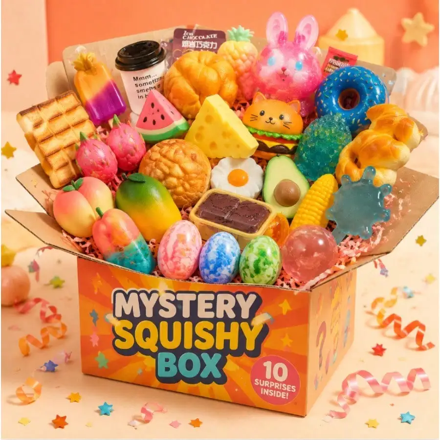 Kawaii Mixed Food & Animal Mystery Squishy Blind Box Soft Slow Rising Tactile Squeeze Fidget Toy Sensory Stress Relief Mini Desktop Collectible Surprise Birthday Gift For Girls Teens