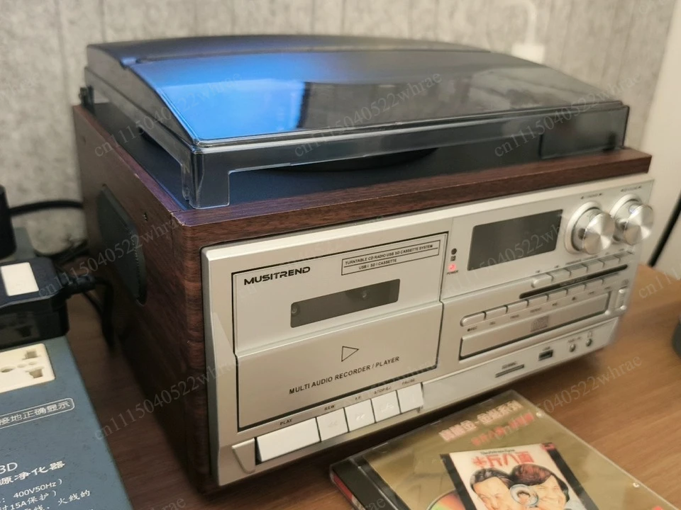 Retro vinyl record player, multi-functional CD tape, Bluetooth integrated American-Taiwanese light luxury small electric audio