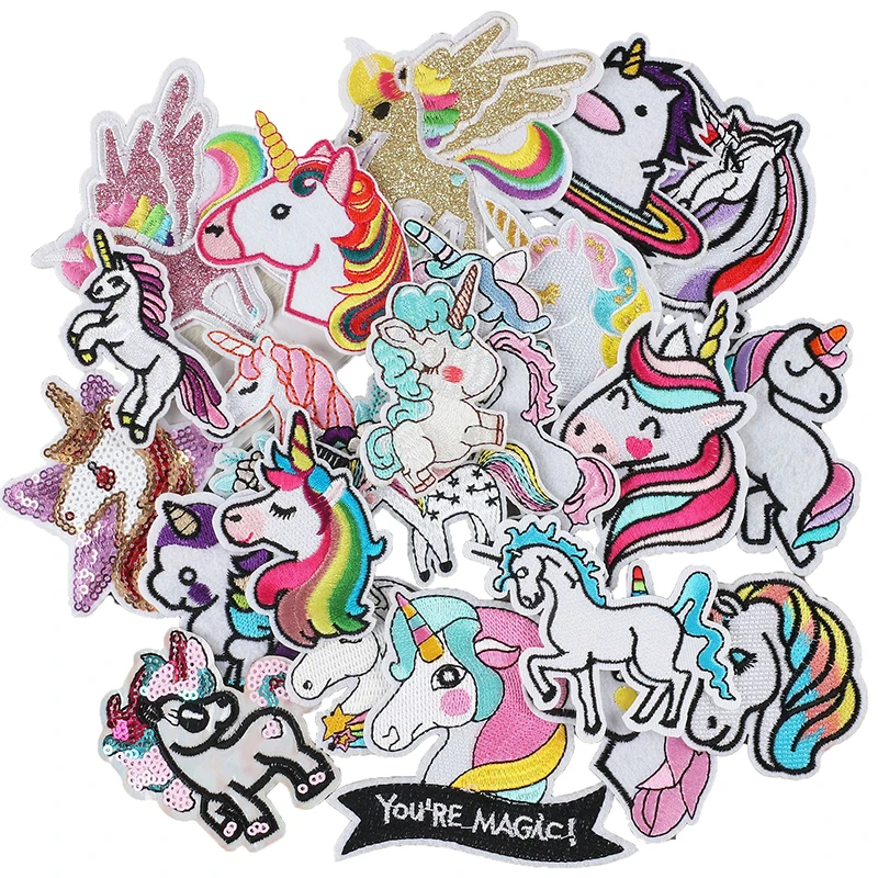 Cute Ponies Pegasus Unicorn Patch Embroidered Badges Cartoon Stickers for Kids Clothing Shirt  Accessories iron Sequins Patches