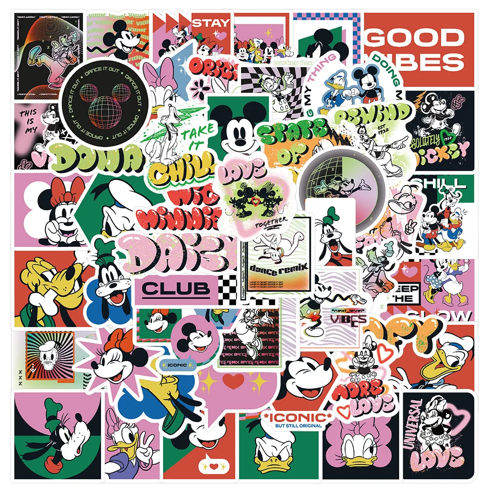 50pcs Cartoon Disney Genuine Happy Mickey Image and Text Toy Sticker DIY Mobile Phone Computer Suitcase Luggage Sticker