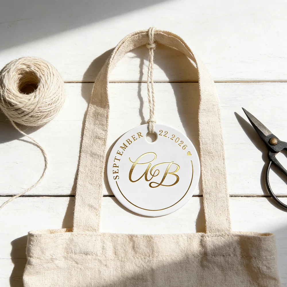 Labels Customization, Personalized Hang Tag, Gold Text, Hot Stamping Process, Any Text Can Be Customized 35mm Circular  tags