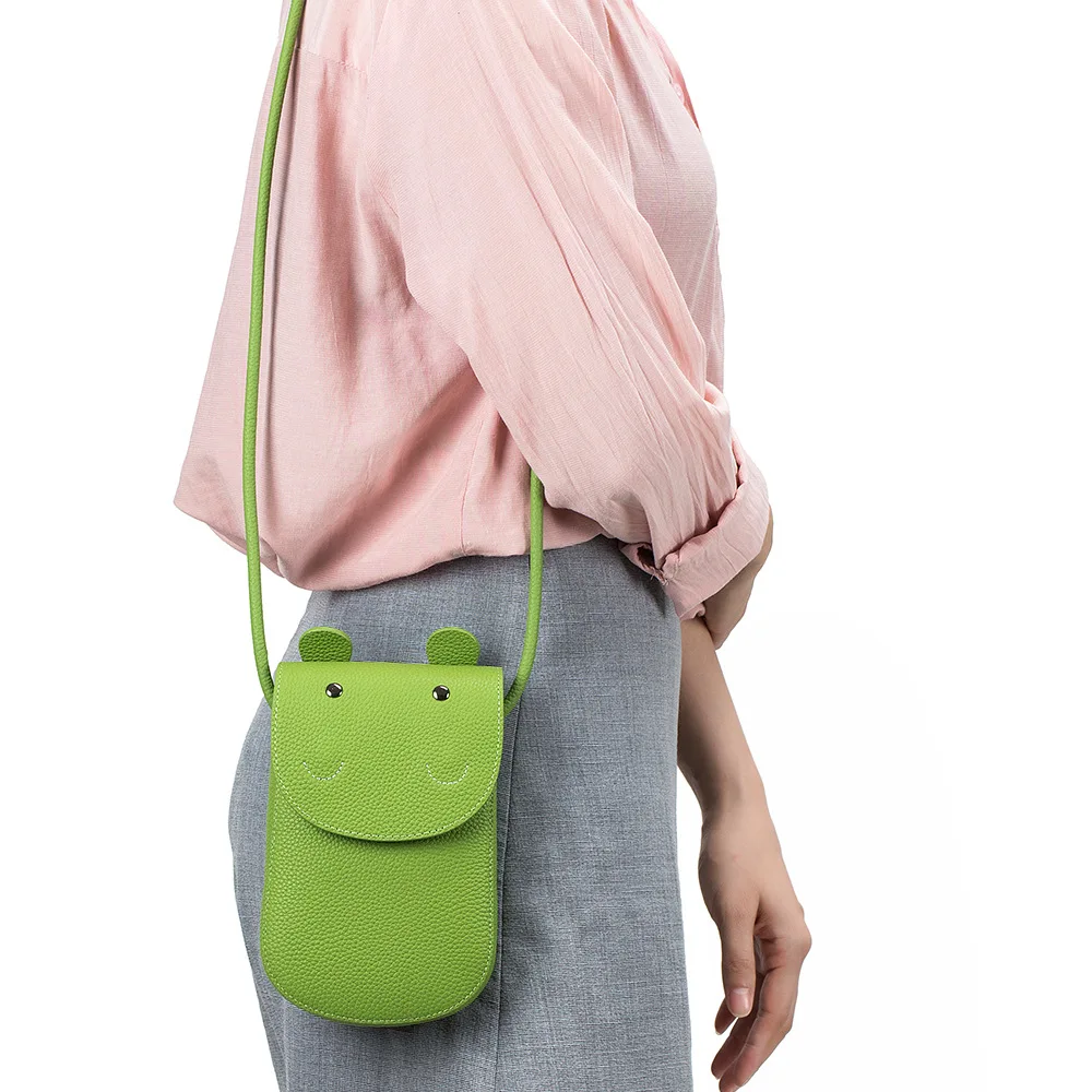 Alirattan 2025 New Genuine Leather Mini One Shoulder Crossbody Bag Cute Little Hippo Phone Bag Women's Bag