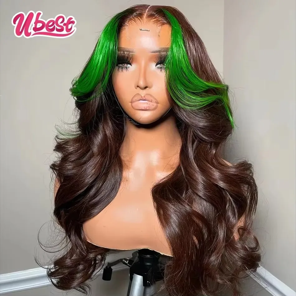 

Ubest 13X6 Transparent Lace Front Wigs Body Wave 100％ Human Hair Highlight Green Brown Colored 6x4 5x5 Wig Pre Plucked For Women
