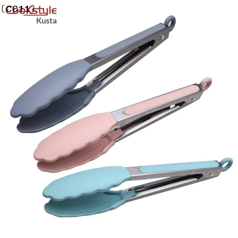 Anti Slip Cooking Serving Tongs Stainless Steel Food Clip Bread Salad Tong Heat-Resistant Barbecue Clips〔CC11〕