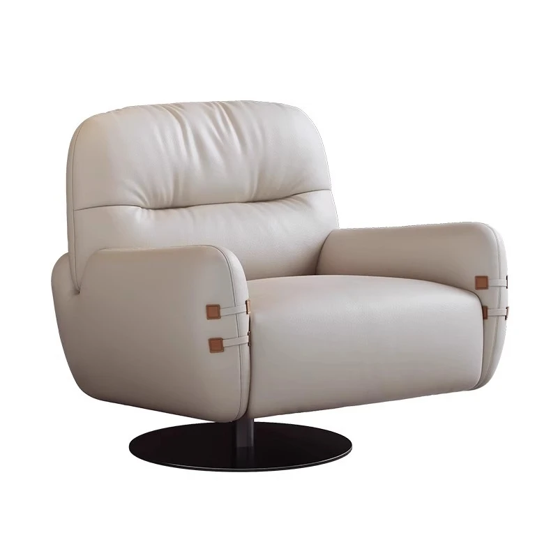 

Italian minimalist leather single chair modern minimalist cream style casual rotatable lazy sofa chair