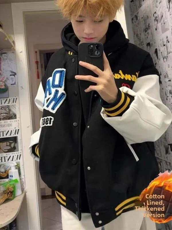 

Мужская модная бейсбольная куртка из хлопка с вышивкой в стиле American Sle Letter, повседневная, в стиле High Street, бренд Haome...