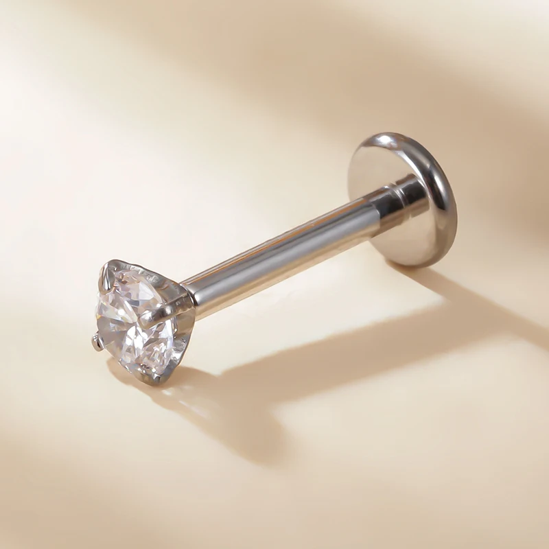 ASTM F136 Ttianium PIERC Labret Ear Lip Stud Jewelry Square CZ Stone Cartilage Tragus Earring Tongue studs Threaded Body Jewelry