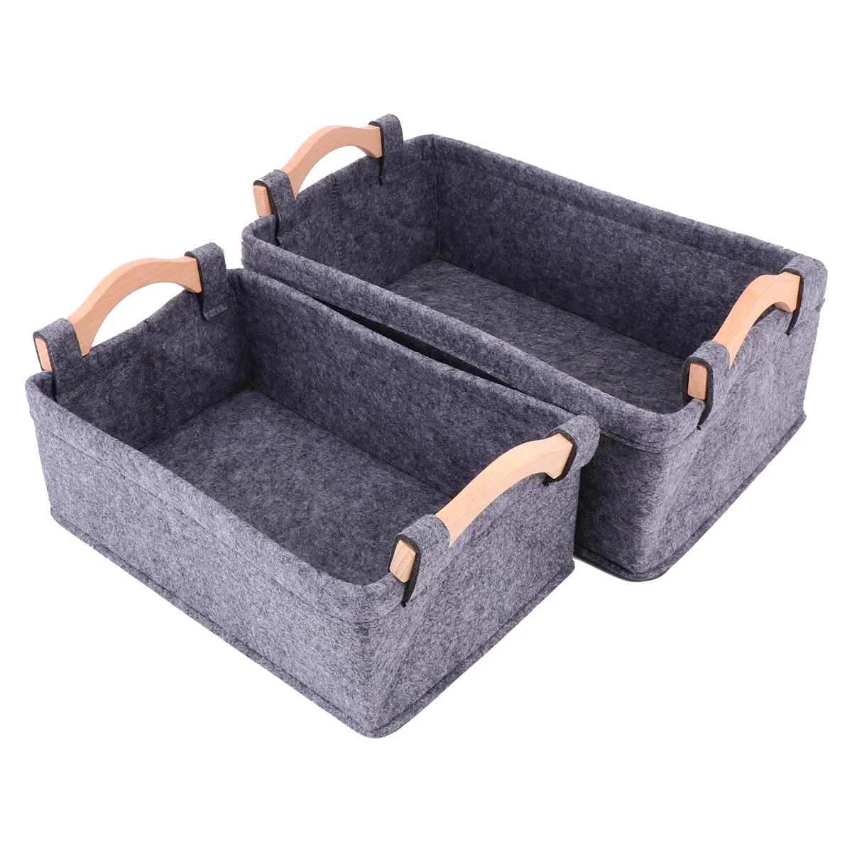 

2Pcs Home Felt Storage Basket Gray Small Medium Size Simple Design Organizer for Living Room Bathroom Office Shelves Desktop