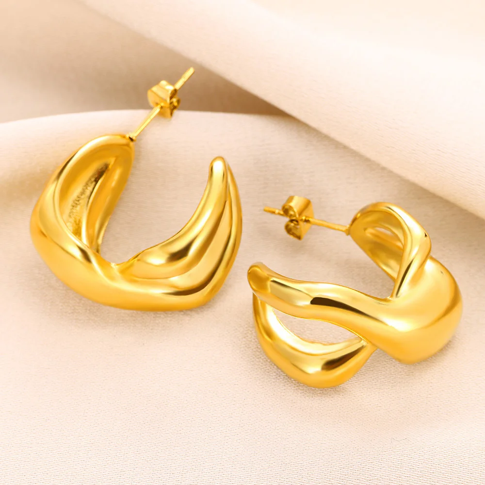 Deformed X Shape Dangling Earrings Y2K Unique Huggies For Women Stainless Steel Gold Color Earings Jewelry Graduation BFF Gift