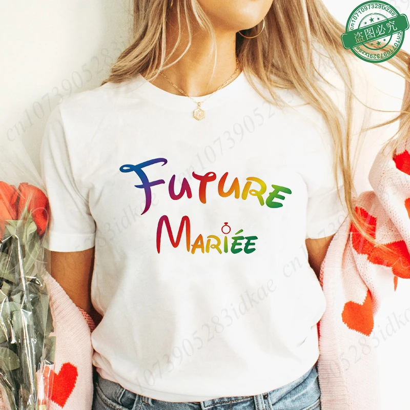 French Girls Bachelorette EVGF T-Shirts Future Bride Team Squad Graphic Tees Casual Short Sleeve Tops for Bridal Shower Wedding