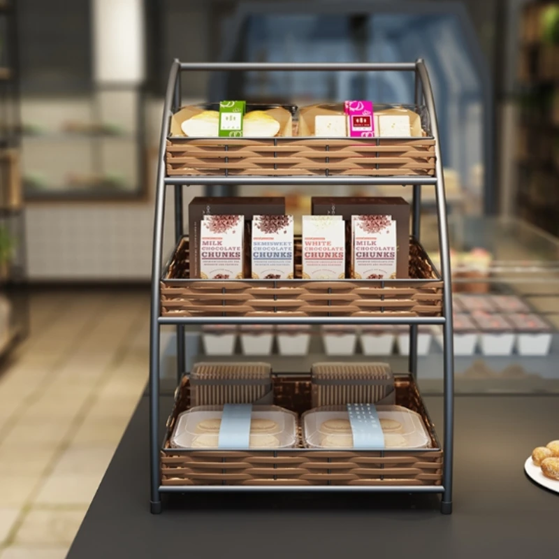 

Vintage Iron Stand Creative Desktop Organizer Shelf Multi-Tier Kitchen Display Rack Woven Rattan Storage Basket for Office Desk