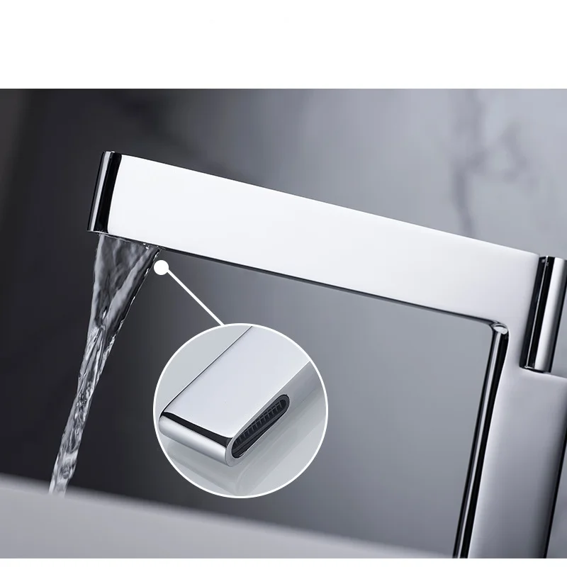 Rubinetto per lavabo Rubinetteria Miscelatore per vasca Rubinetto per lavabo alto alto in ottone cromato grigio con maniglia singola Moda acqua calda fredda