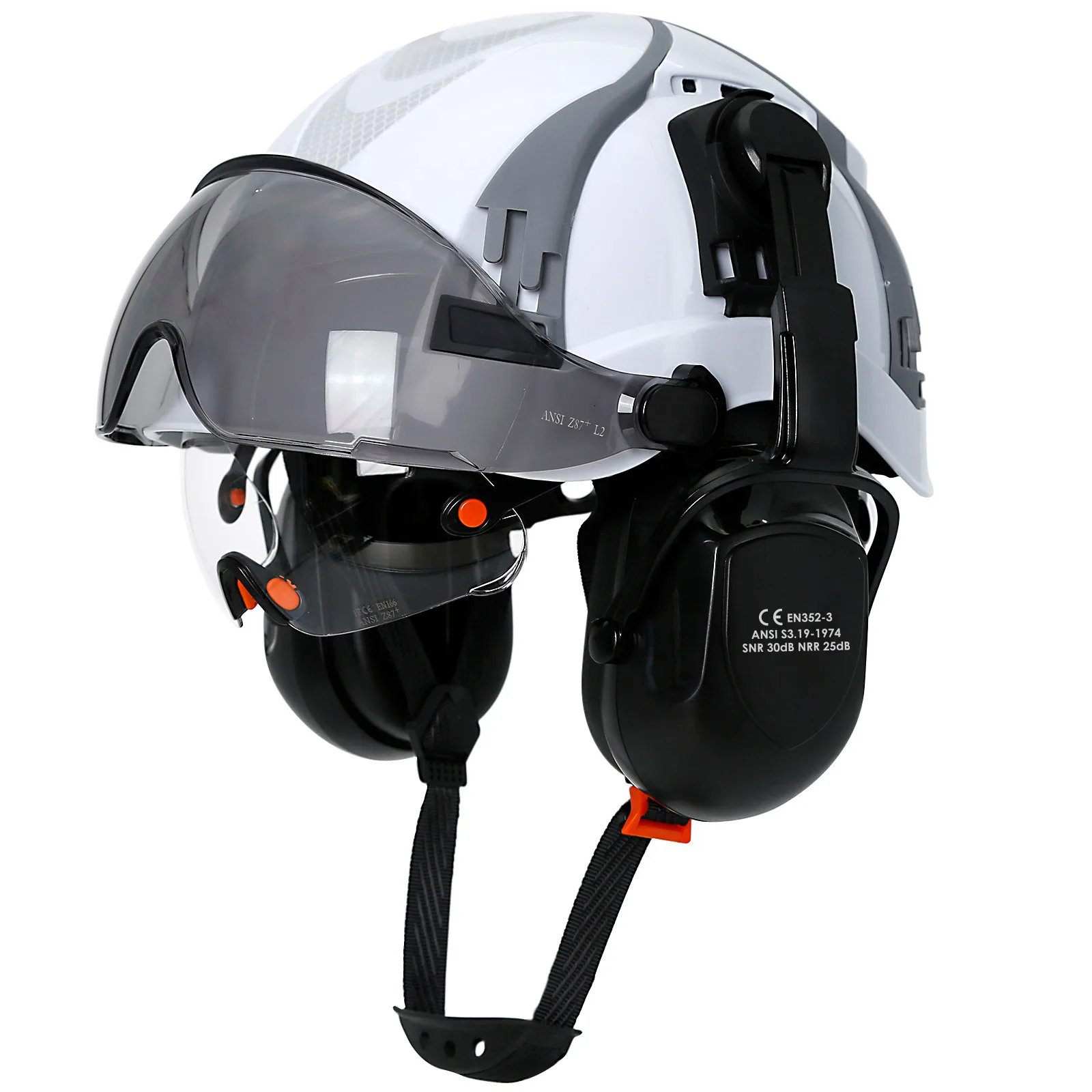 CE Safety Cap with Adjustable Vent Slots Double Goggles Earmuffs for Engineer ABS Construction Hard Hat ANSI Industrial Helmet S