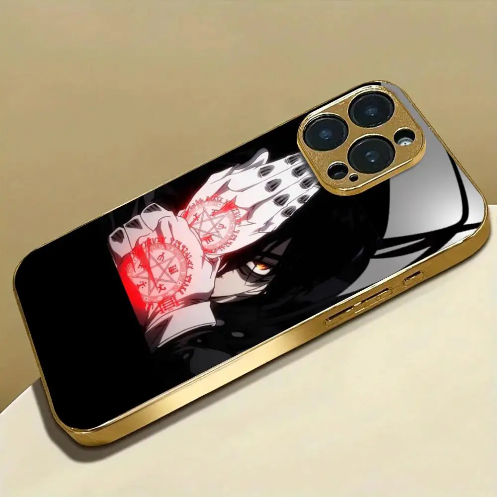 Anime Alucard Hellsing Phone Case For iphone 17 AIR 16 15 14 13 12 Pro Plus Max gold Electroplated glass Case - view 2
