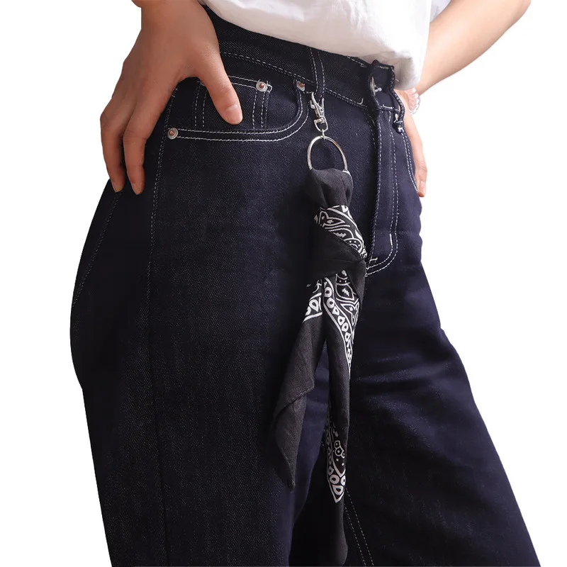 Silver Bead Pants Chain With Bandana Holder Waist Chain Y2K Punk Jeans Key Ring Unisex Street Style Clothing Hanging Ornament
