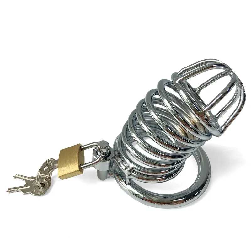 الفولاذ المقاوم للصدأ جهاز العفة الذكور جوفاء تنفس قفص القضيب مجرى البول قفل حلقة الكبار لعبة الجنس للرجال القضيب كم