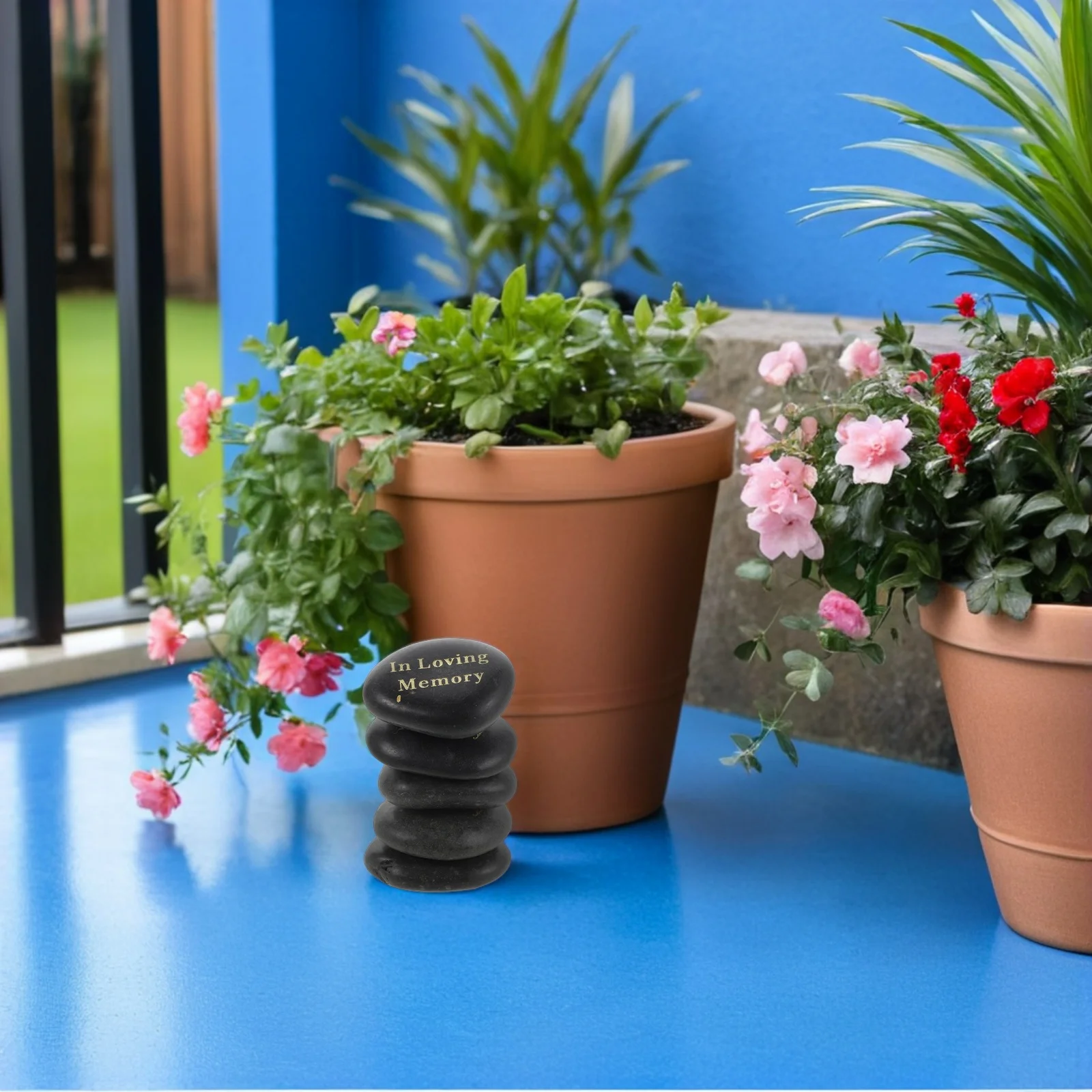 

5pcs Memorial Stones For Loved Ones Natural Stone Hand Carved Grave Rock 3-5Cm Outdoor Cemetery Garden Decoration - Engraved