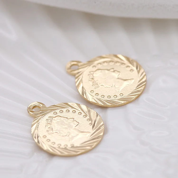 10PCS 14K Gold Color Plated Portrait Commemorative Coin Charm Pendants DIY Making Retro Chic Necklace Earrings Jewelry Pendant