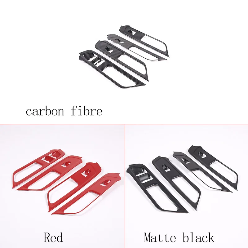 For Rivian R1T 2022 2023 ABS Carbon Fiber/Red Car Glass Lifting Button Decorative Frame Sticker Car Interior Accessories