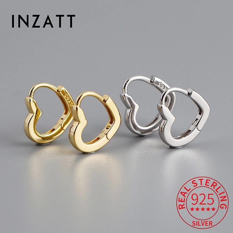 

INZATT Real 925 Sterling Silver 18K Gold Heart Hoop Earrings For Women Party Classic Fine Jewelry Minimalist Accessories