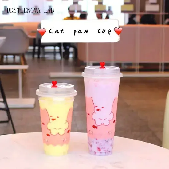 100pcs Disposable Printed Milk Tea Cups 90 Caliber 700ML Juice Beverage Cup Transparent Food Grade Plastic U-shaped Beverage Cup