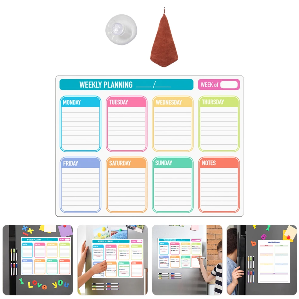 مجموعة واحدة من لوحة الرسائل المغناطيسية، مخطط قابل لإعادة الاستخدام للثلاجة، سطح كتابة أملس، أداة تنظيم المكتب المنزلي أسبوعيًا