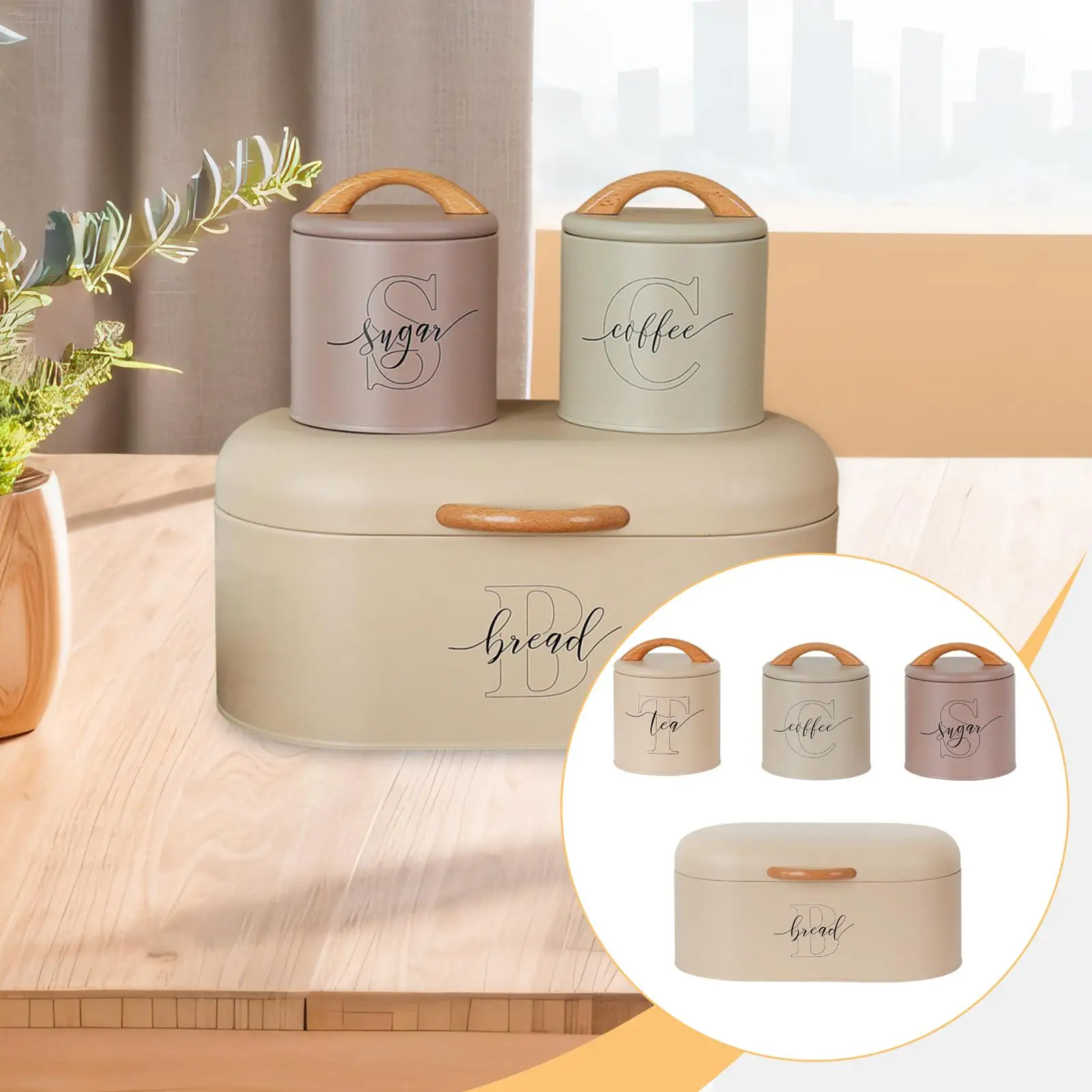 

4-компонентный набор канистр для сахара, кофе, чая с крышкой, легко чистится, элегантные многофункциональные контейнеры для хранения, контейнер для хлеба для кладовой