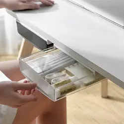 under Desk Drawer under Desk Organizer Attachable Hidden Self-Adhesive Slide-out Plastic Stick on Drawer Office Supplies