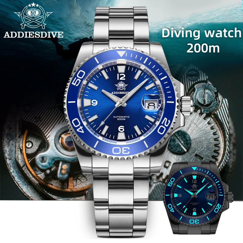 

ADDIESDIVE Men's Watch New Japan 8215 Automatic Mechanical Watch Sapphire Stainless BGW9 Luminous 200m Waterproof Diver's Watch