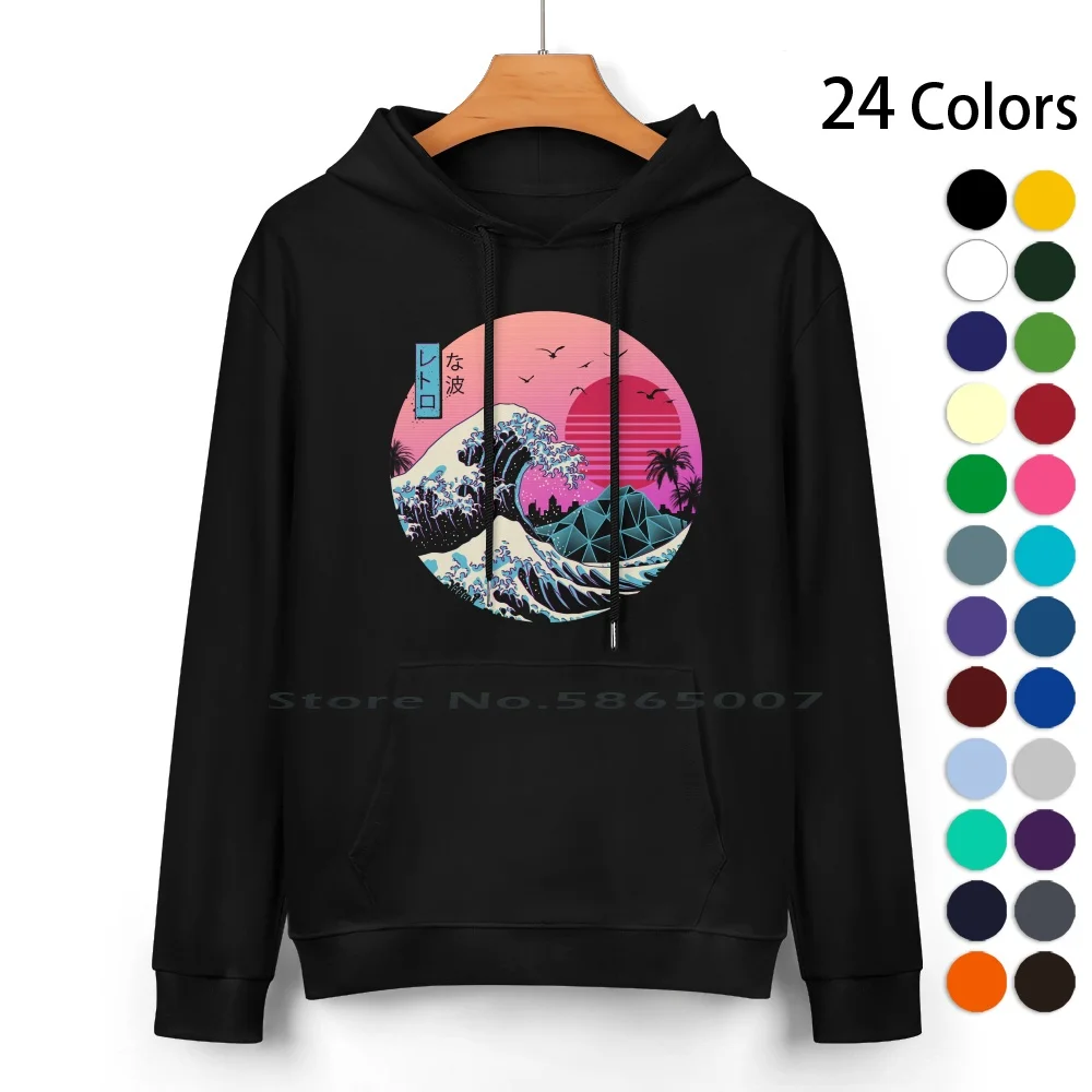 The Great Retro Wave Pure Cotton Hoodie Sweater 24 Colors 1980s Great Wave Off Kanagawa Japanese Inspired Cool Retrowave 100%