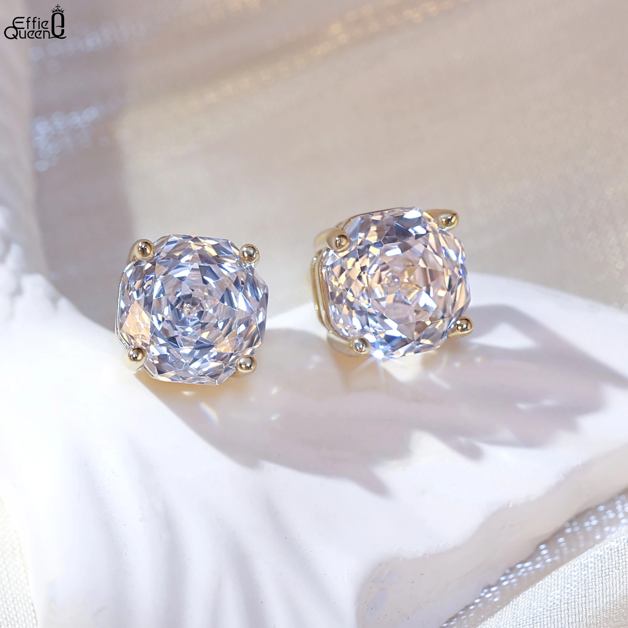 

Effie Queen 2025 Trend Earrings S925 Silver Stud Earrings Octagonal Zirconia Women's Earrings Dainty Jewelry for Birthday SE414
