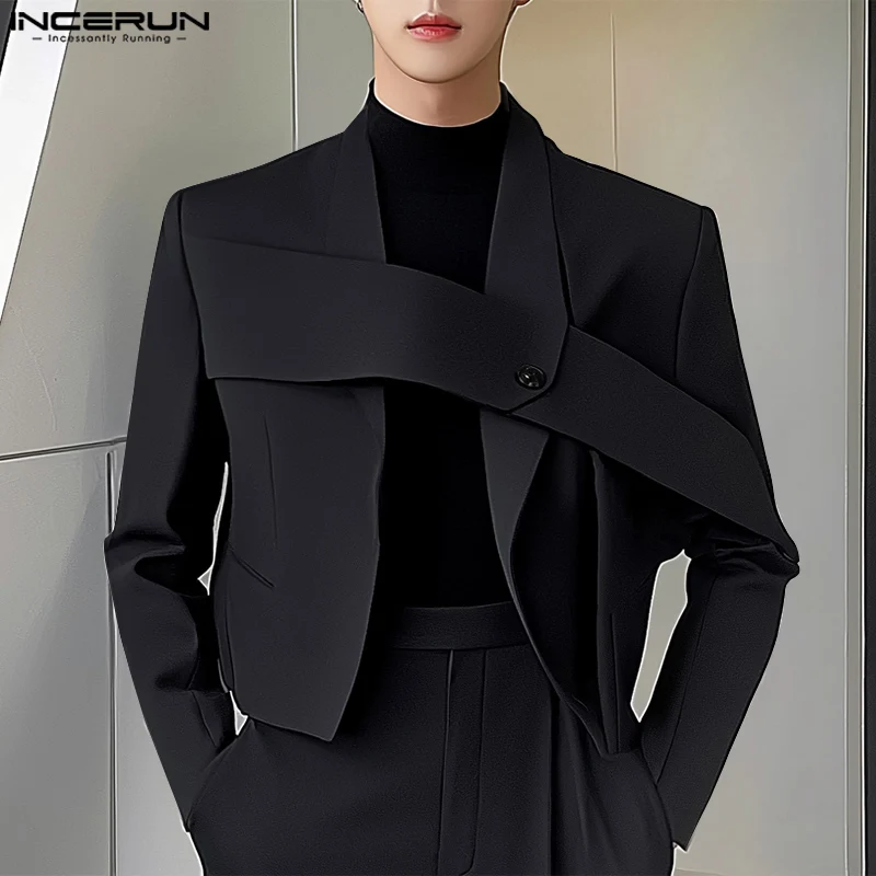 Fashion Well Fitting Tops INCERUN New Mens Deconstruction Design Solid Suit Coats Leisure Streetwear Cropped Long Sleeved Blazer