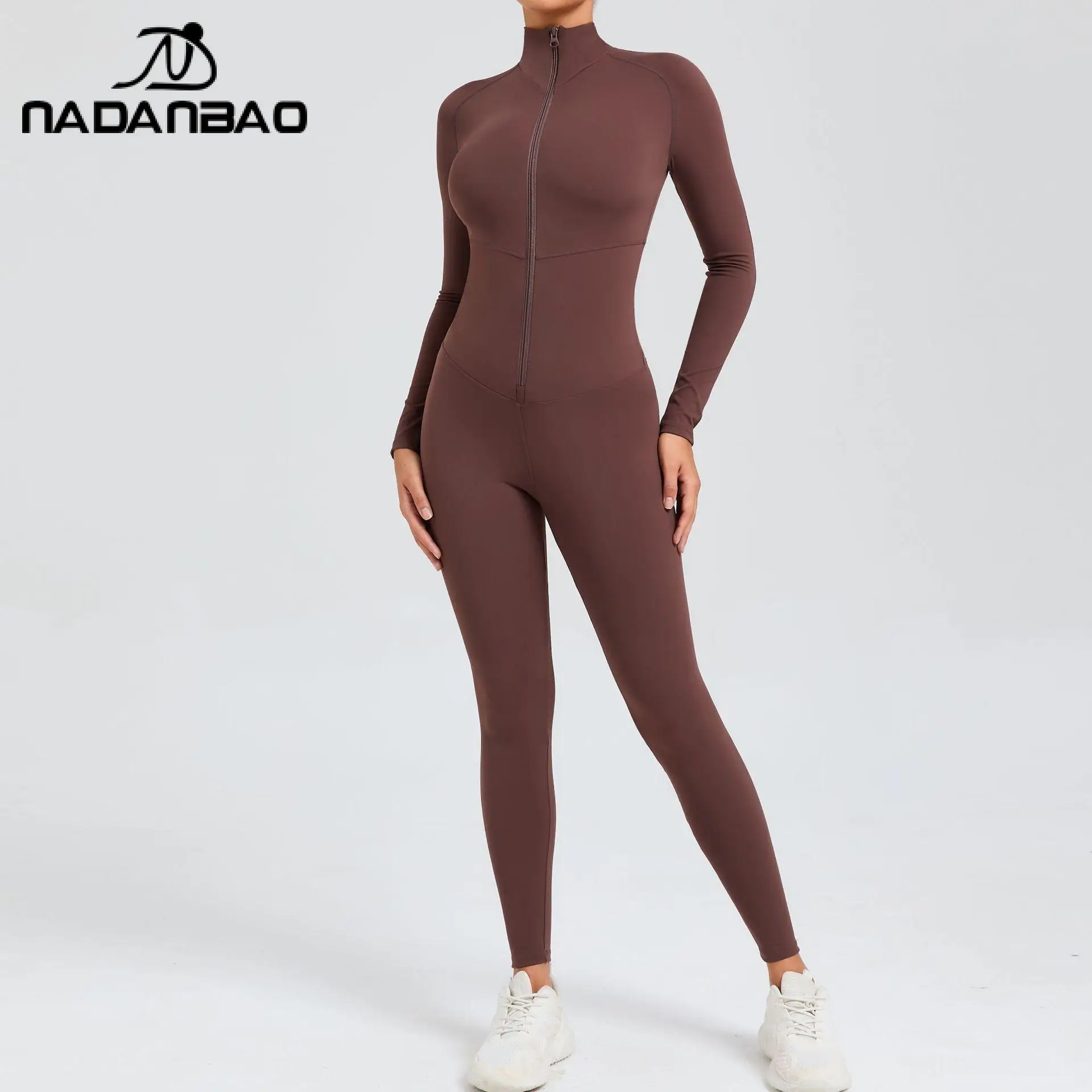 

NADANBAO Jumpsuits Yoga Women Clothing Zipper Long Sleeved Outfits Bodysuits Autumn Casual Gym Fitness Sports One Piece Suit