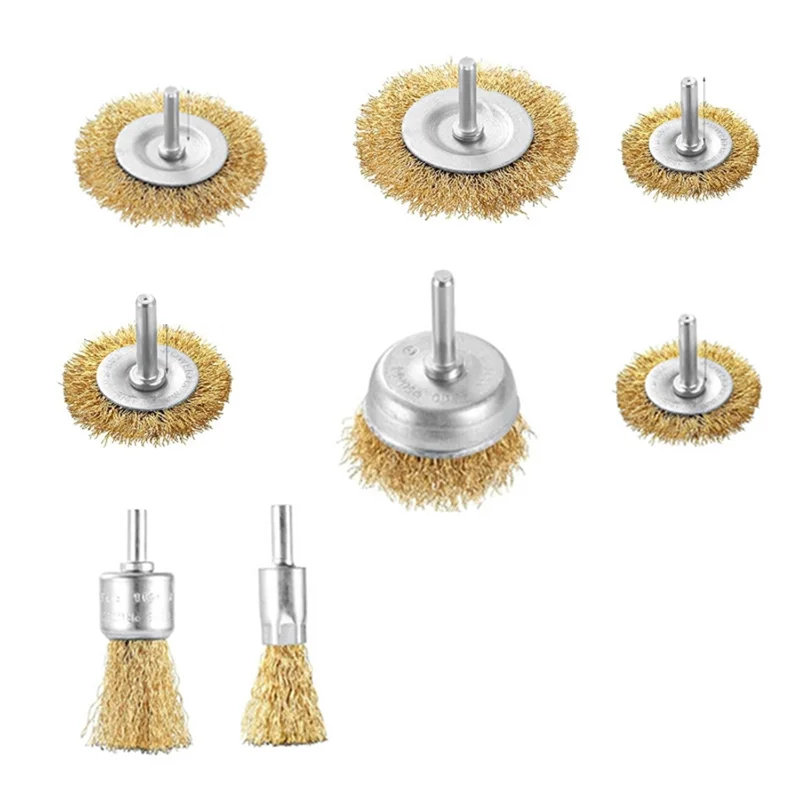 

AS60-Electric For Drill Wire Brush 8Pcs Wire Brush Wheel Cup Brush Set Coarse Crimped Shank For Drill Attachment