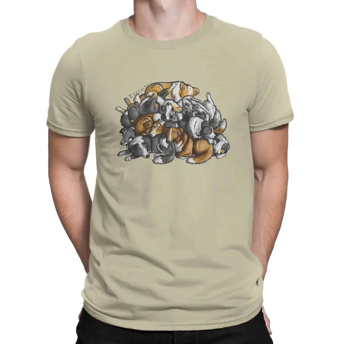 Sleeping Pile of Border Unique TShirt Collie Dog Casual T Shirt Newest T-shirt For Men graphic men clothing oversized clothes