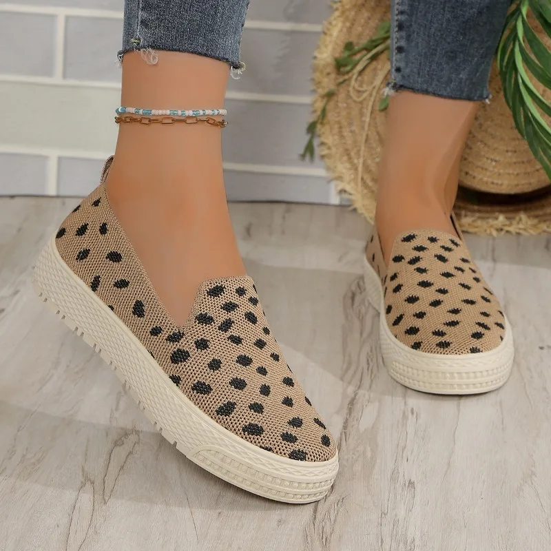 Flats Women 2024 New Leopard Colorblock Breathable Slip-on Circular Toe Mesh Shallow Flats Ballet Flats Women on Boat Shoes