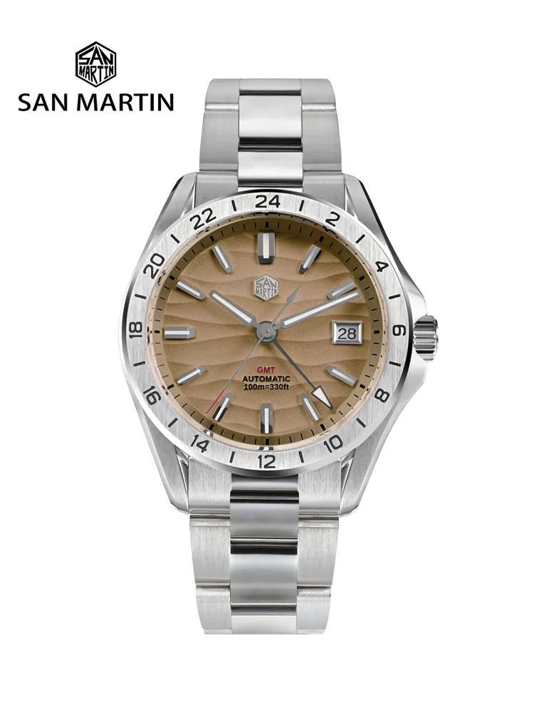 

San Martin New 39mm Desert Texture Luxury Men Watch NH34 GMT Automatic Mechanical Business Dress Sapphire 10Bar Luminous SN0129