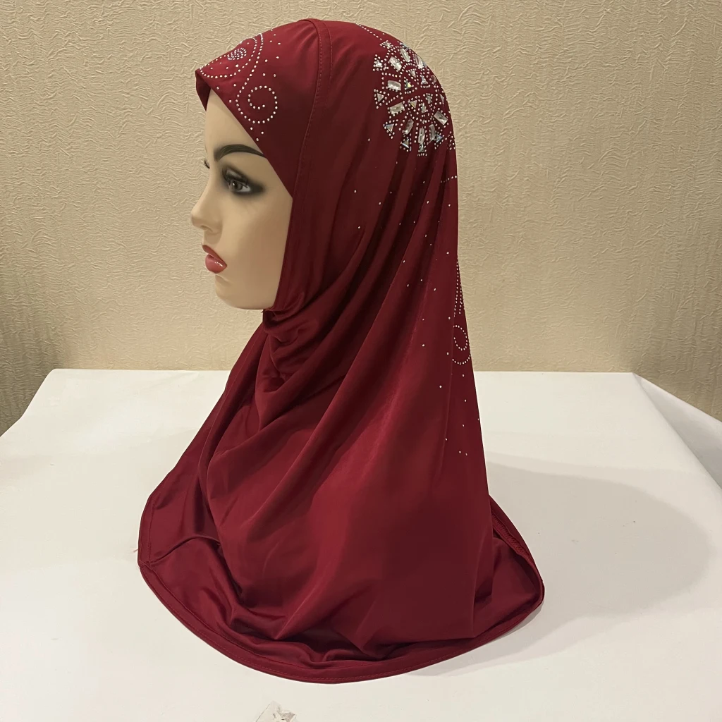 H237 beautiful big gilrs or adult muslim hijab with stones islamic scarf shawl headscarf hat armia pull on wrap