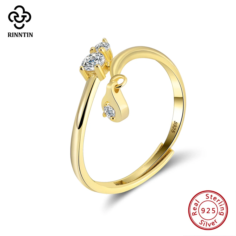 

Rinntin Minimalist 925 Sterling Silver Zirconia Statement Ring Prong Setting Pendant Open Ring Suitable For Wedding Gift APR42