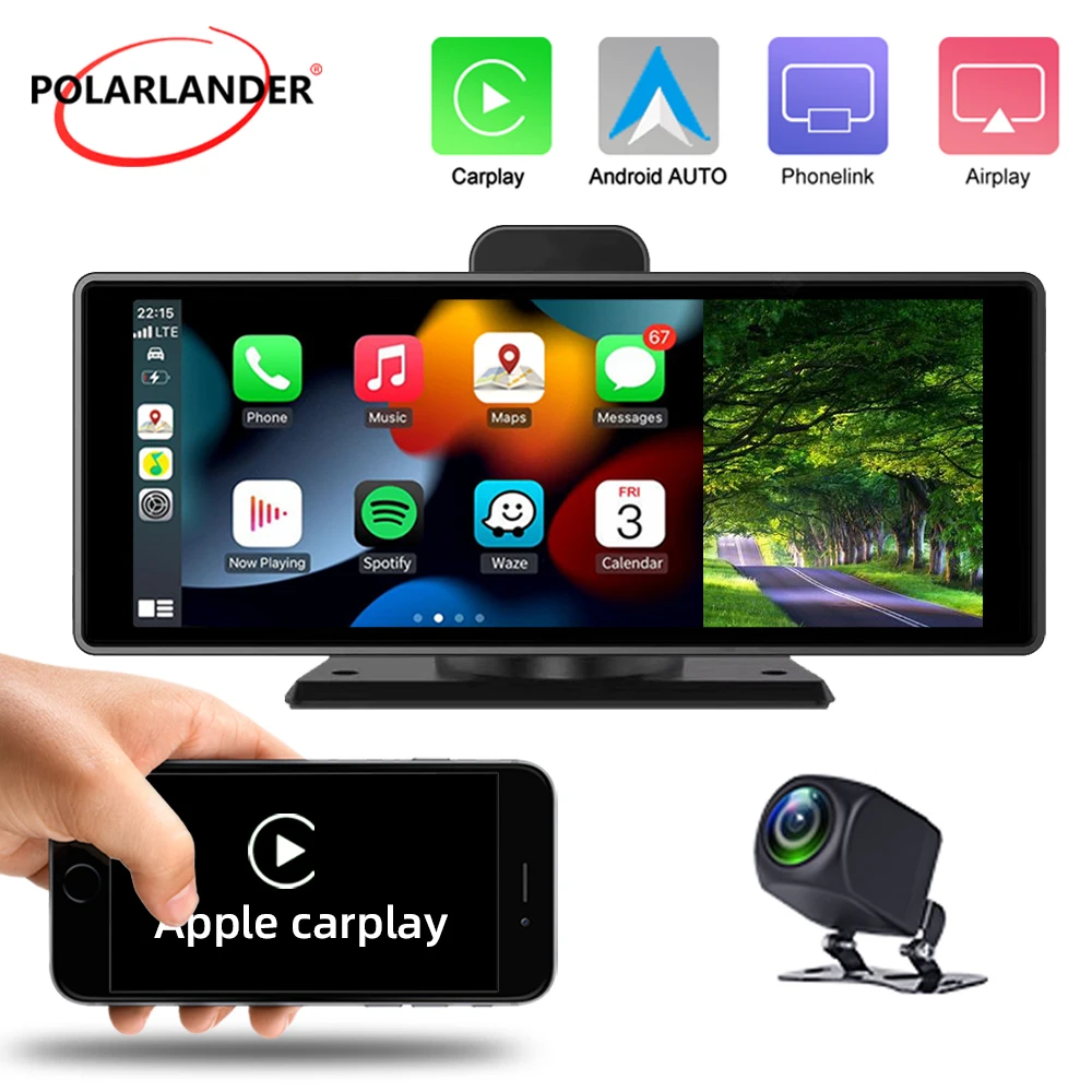 

Car Monitor 1080P 4k HD WiFi Bluetooth 5.0 Smart Widescreen 10" Wireless Carplay Android Auto Built-in DVR AHD camera ADAS T94