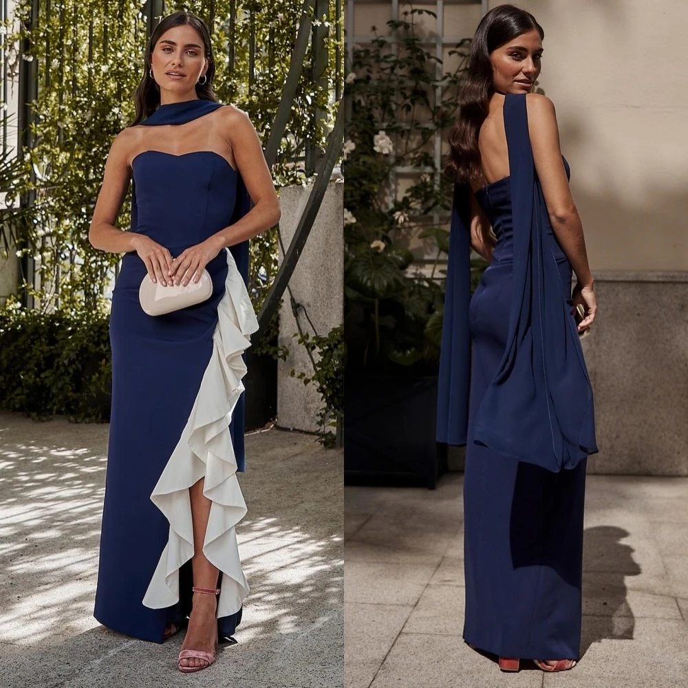 Vestido largo de gasa con volantes para baile de graduación, traje con cuello Halter, línea A, a medida