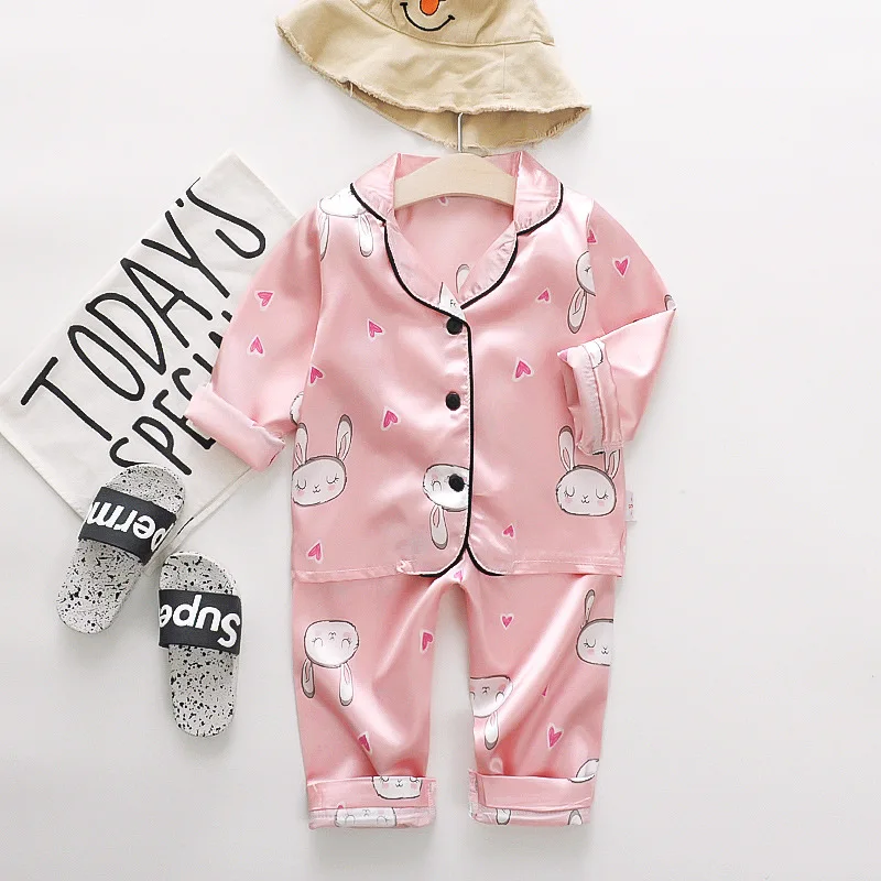 Seiden-Satin-Pyjama-Sets für Kleinkinder, Cartoon-Pyjamas für Kinder, Jungen-Schlafanzug, Baby-Schlafanzug, Mädchen-Freizeitkleidung für Zuhause, Jungen-Loungewear – Detail 24