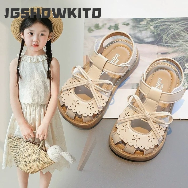 

JGSHOWKITO Summer Children Hollow-out Sandal Classic Sweet Bow Little Girl Flat Shoes Causal Kids Princess Sandals Wedding Party