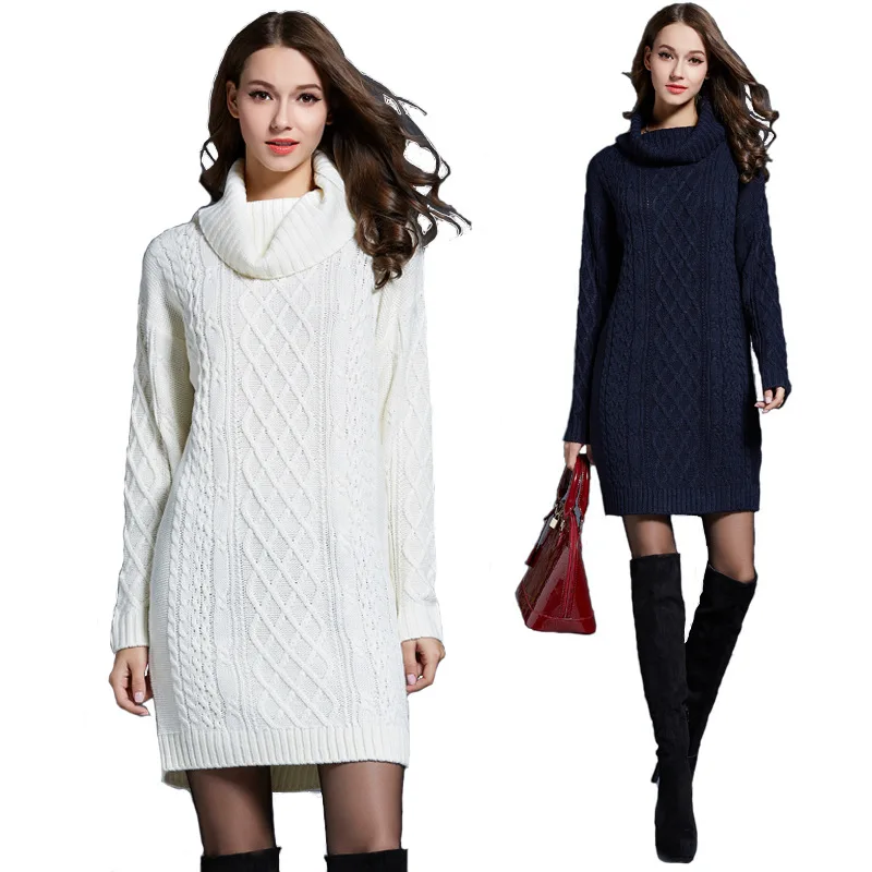 

Autumn Winter New Sle Women's Knitted Dr Long High Collar Thi Polyester Fiber Hooded Print Faion Ladies' Sweater
