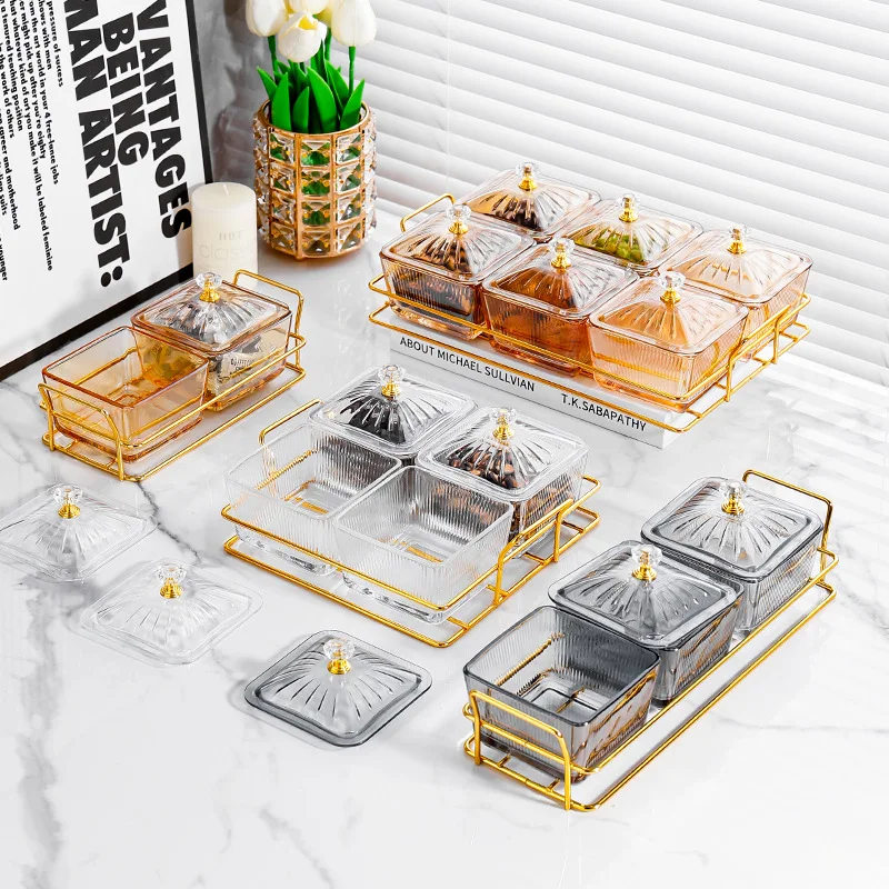 

Легкий роскошный дорогой стеклянный разделенный поднос для фруктов, орехов, кондитерских изделий, закусок, блюдце, изысканный журнальный столик, блюдо для закусок