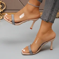 Sexy Stiletto Sandals For Women Modern Sandels 2025 Summer Crystal Decor Thin High Shoes Plus Size Square Toe Pumps De Mujer