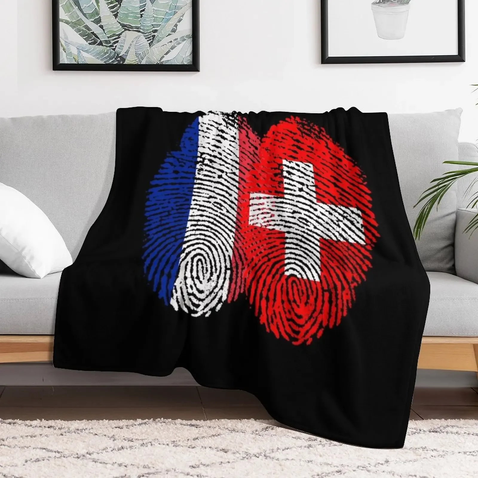 France Switzerland Flags Fingerprint united Throw Blanket Flannel Moving Decorative Sofas Nap Blankets